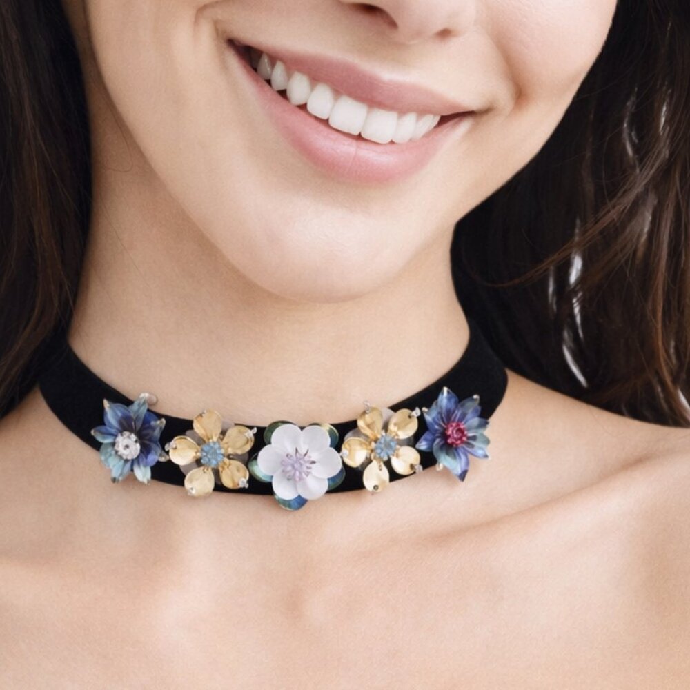 Statement Floral Sequin Velvet Choker